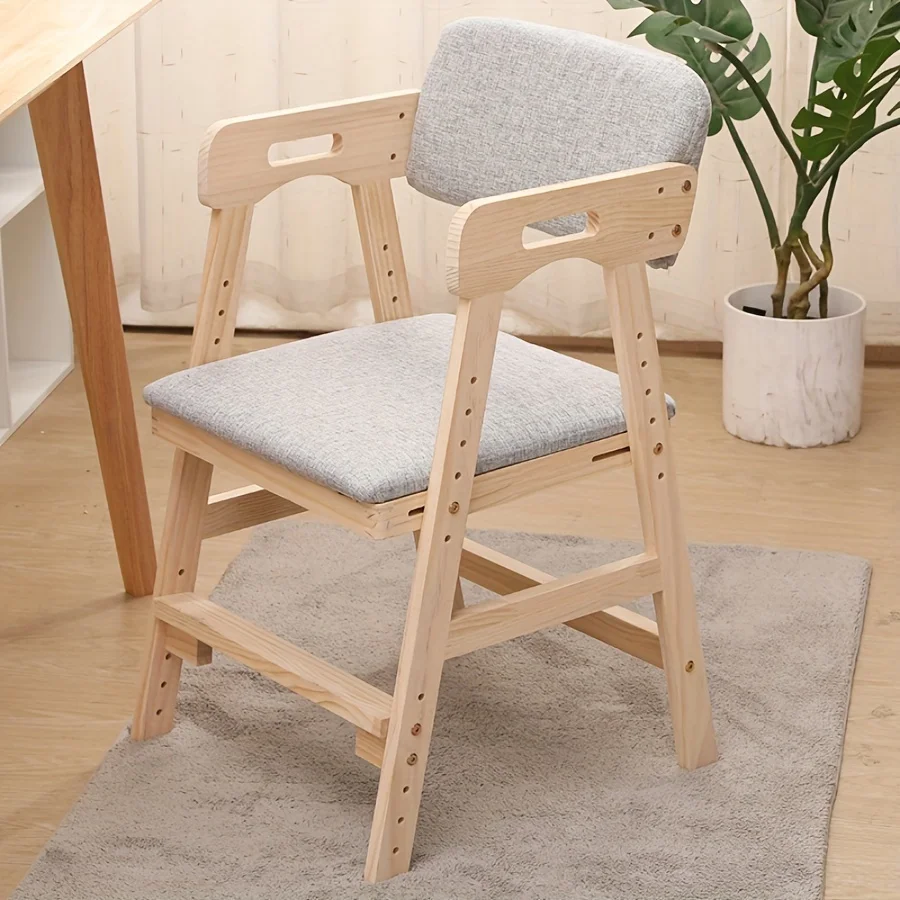 Solid Wood High Chair for Toddlers to Teens Adjustable Height Toddler Dining Study Chair Easy to Clean Highchair with Cushion image 5