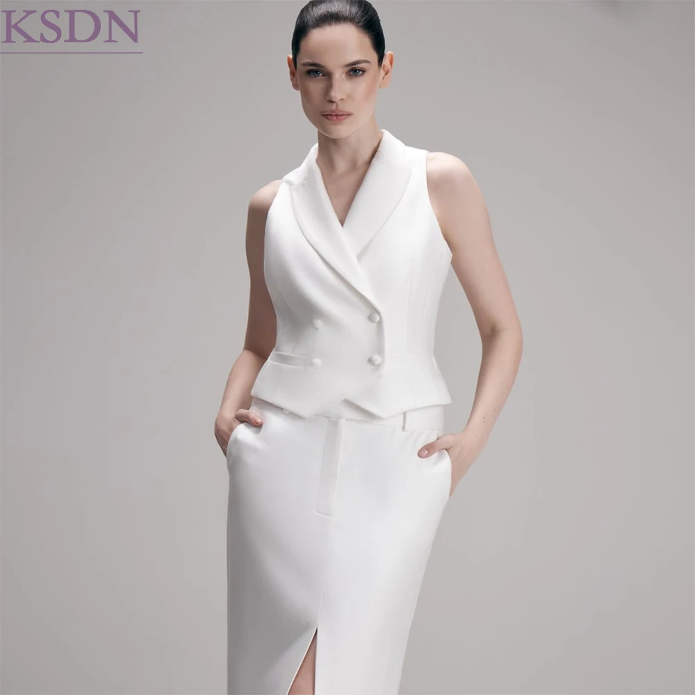 Modern White Women's Suits 3 Piece High Quality One-Button Slim Fit Jacket Vest With Skirts Business Event Full Sets Blazer