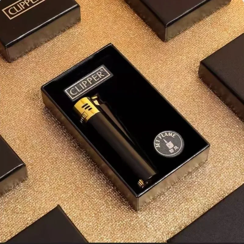 CLIPPER Metal Butane Gas Lighter Windproof Direct Spray Blue Flame Belt Gift Box Lighter Smoking Accessories Small Tool