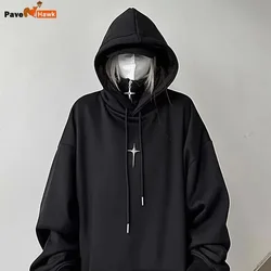 Streetwear Black Hoodie Men Women Oversized Harajuku Vintage Pullovers Korean Fashion Goth Aesthetic Sweatshirts Spring Autumn