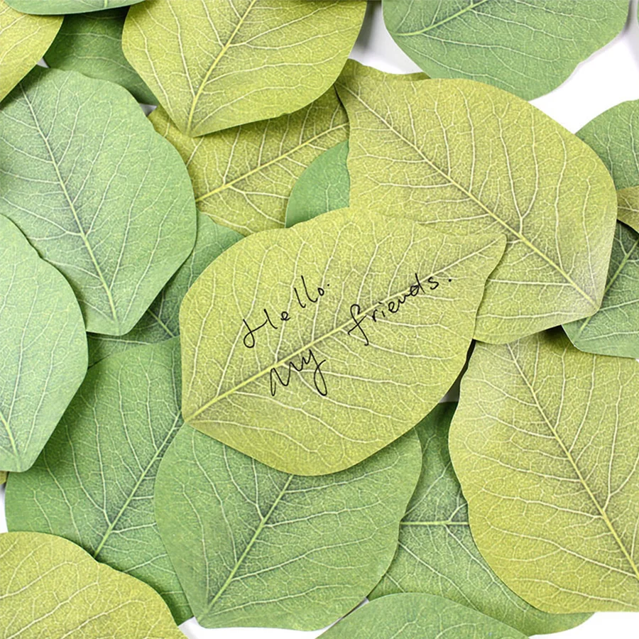 50 Sheets/Pad Creative Green Leaf Shaped Sticky Notepad, Photo Wall Refrigerator Decoration Sticker, Novelty Memo Note Pad for H image 2