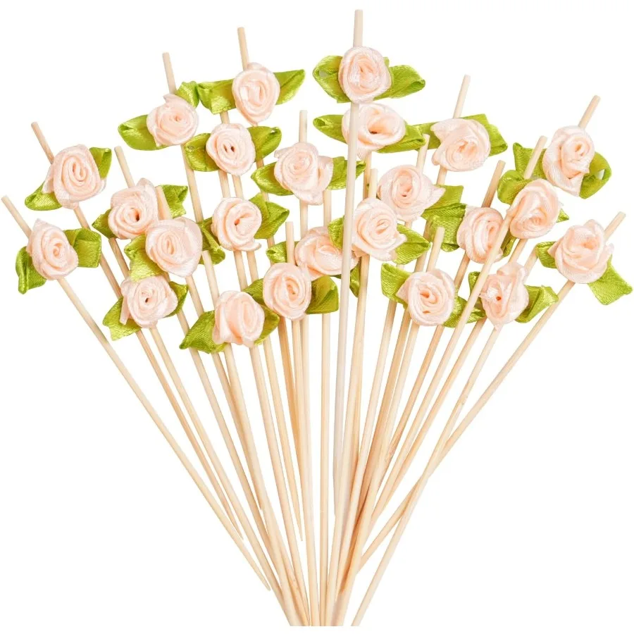 Palillos de cóctel de rosas, 100 recuentos, palillos de dientes largos con flores bonitas para aperitivos, palitos decorativos de bambú para fiesta, boda, fantasía Mi