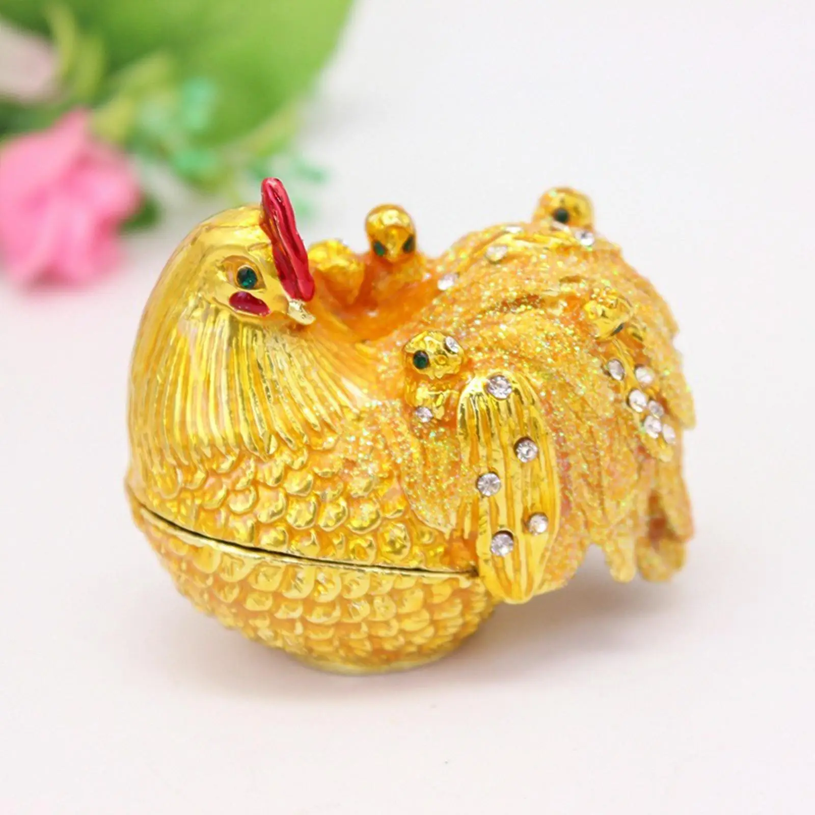 

Enameled Chicken Figurine Jewelry Box Trinket Box Crafts Unique Gift Storage Holder Statue Home Decoration Jewelry Storage Case