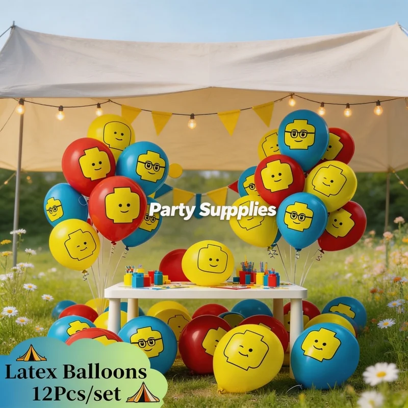 Baustein-Themen Latexballons mit Lebendigen Mustern für Duschfeiern, Geburtstagspartys, Szenendekoration, Partyzubehör-Set, Geschenke
