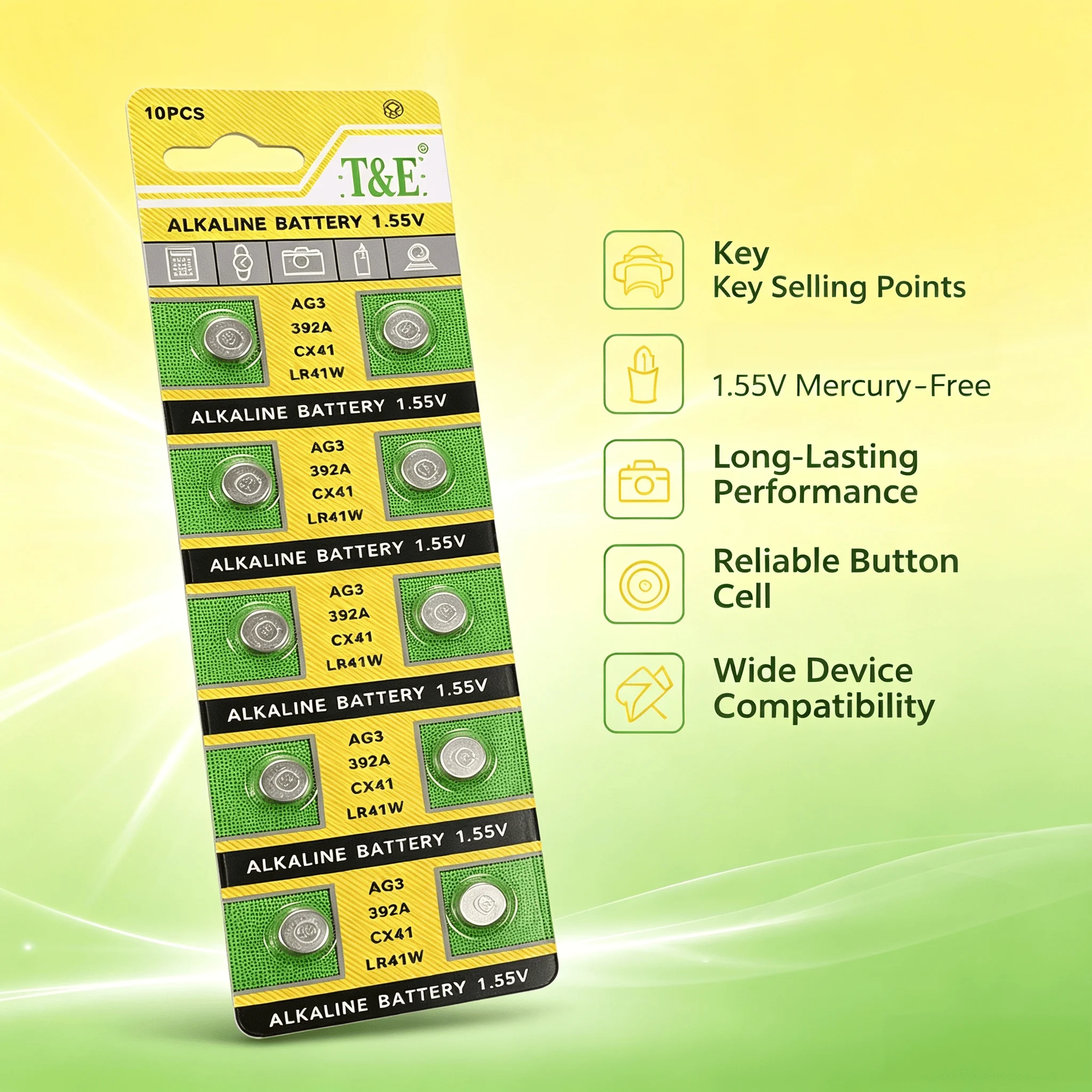 10-100PCS AG3 LR41 LR41W 1.55V Mercury-Free Alkaline Button Cell 392A CX41 Long Lasting Coin Battery For Watch Remote Control