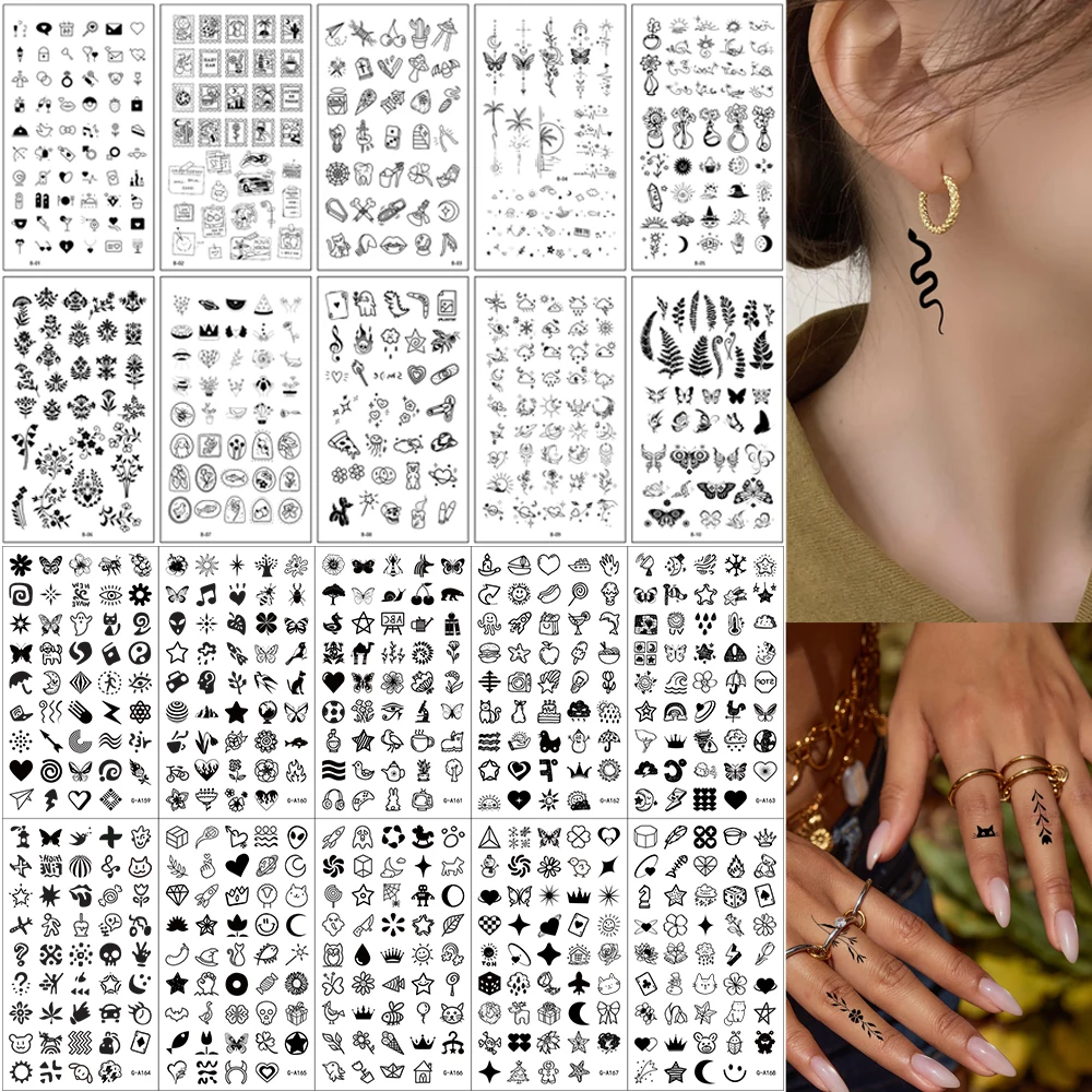 

20 листов водонепроницаемые татуировки для рук и пальцев для женщин и мужчин, цветы, бабочка, звезды, луна, временная татуировка, поддельная татуировка, боди-арт