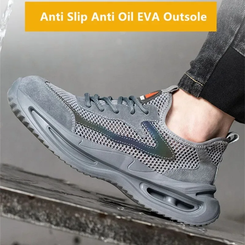 Mens Safety Shoes Anti Smashing Anti Puncture Steel Toe Shoe Durable Mesh Breathable Work Boots Lightweight Summer Shoes for Men image 4
