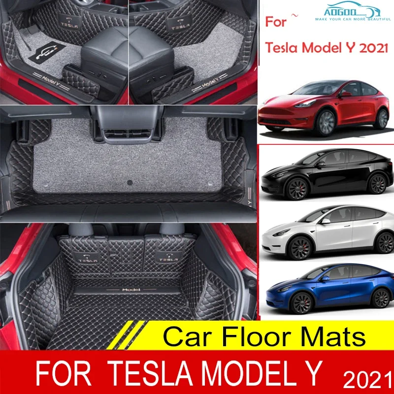 

Автомобильные коврики для Tesla Model Y 2021 2022, двухслойные автомобильные подушечки для ног на заказ, автомобильный ковер, аксессуары для интерьера