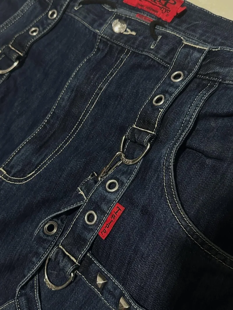 Y2K ファッショントレンド洗濯重工業マルチポケットだぶだぶのジーンズ男性ゴシック新ヒップホップ特大ワイドレッグパンツモップジーンズ
