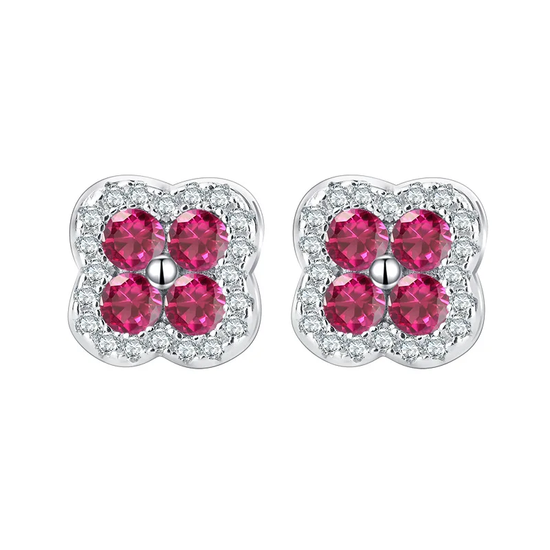 

TKJ 925 Sterling Silver Sapphire Emerald Ruby Flower Earrings for Women Silver Valentine's Day Gift Party Fine Jewelry