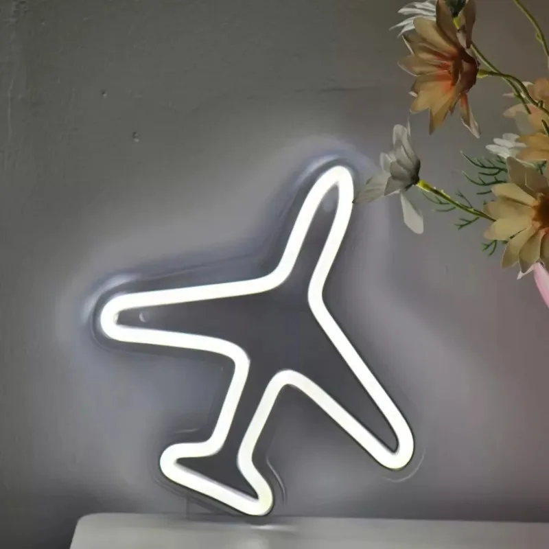 Aircraft Shape Neon Sign LED Airplane Modeling Wall Decor Light for Boys Led Sign for Bedroom Playroom Birthday Party Gifts