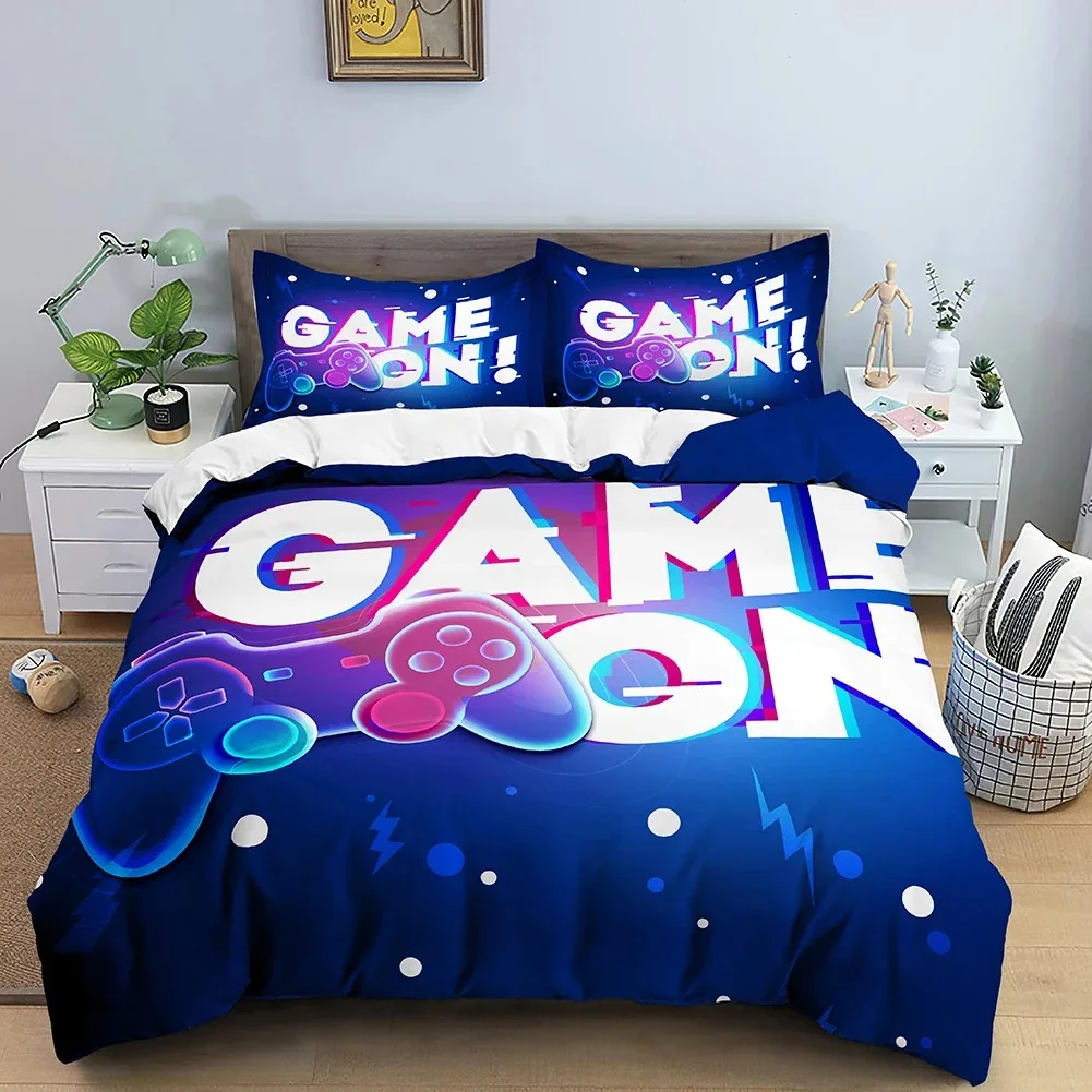 

Game Console Neon Contrast Color Handle Bedding Set Boys Girls Twin Queen Size Duvet Cover Pillowcase Bed Kids Adult