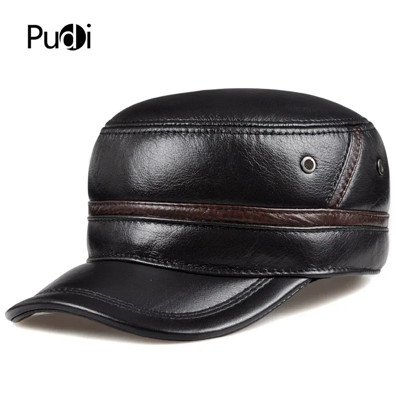 Pudi Genuine Leather Men Baseball Cap Hat CBD High Quality Men's Real Leather Adult Solid Adjustable Hats Caps HL101