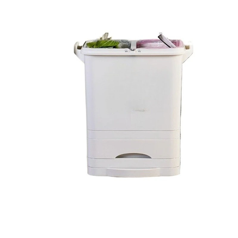 Trash can household double-layer classification, cover press pulley storage bucket