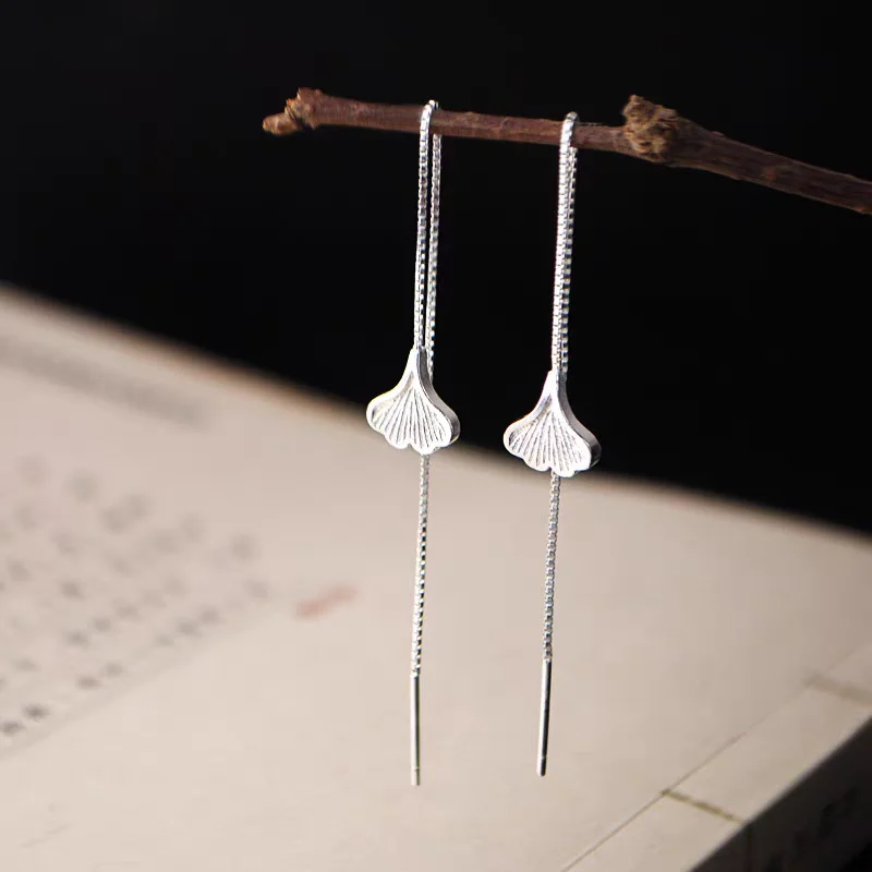925 Silver Ginkgo Leaf Ear Wire Korean Version Fashionable Exquisite Simple Fringed Design Elegant Ear Jewelry for Women