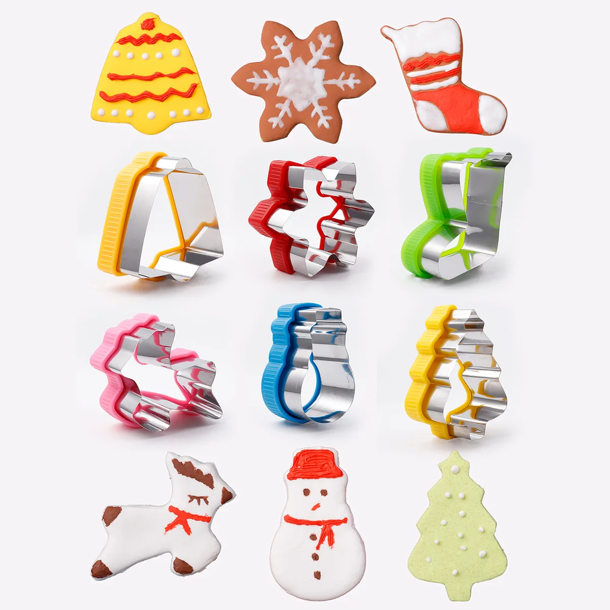 Set di 6 pezzi di protezione per il taglio di biscotti natalizi, campana, fiocco di neve, calzini, renne, pupazzo di neve, albero di natale, utensili da cucina