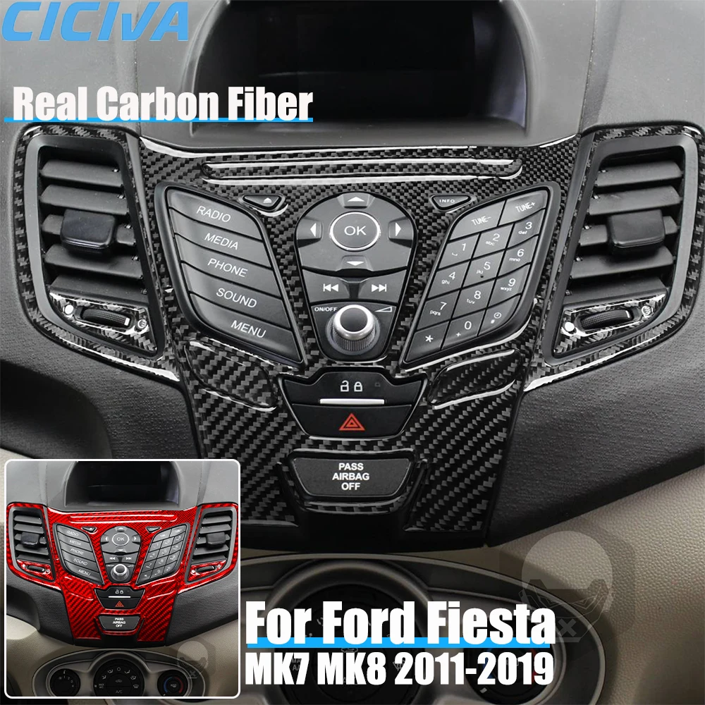 

Real Carbon Fiber Car Accessories Center Console Vent Set Trim Decorative Cover Soft Sticker For Ford Fiesta MK7 MK8 2011-2019