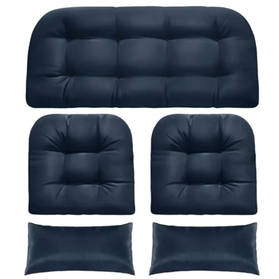 

Плетеные подушки для стульев, плетеные мебельные подушки из пены с эффектом памяти для дома и улицы, набор из 5 1 двухместных диванов и 2 U-образных и 2 длинных водоотталкивающих подушек.