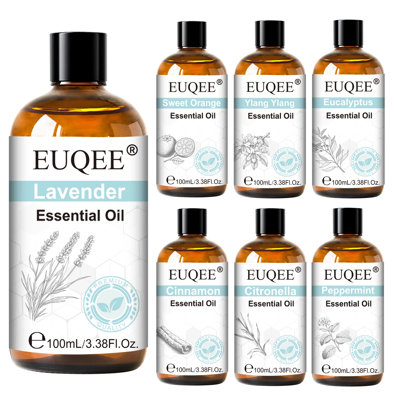 EUQEE 100ml Essential Oil For Aromatherapy,Diffuser,Candle Making Lavender Vanilla Sandalwood Lemongrass Aroma Essential Oil