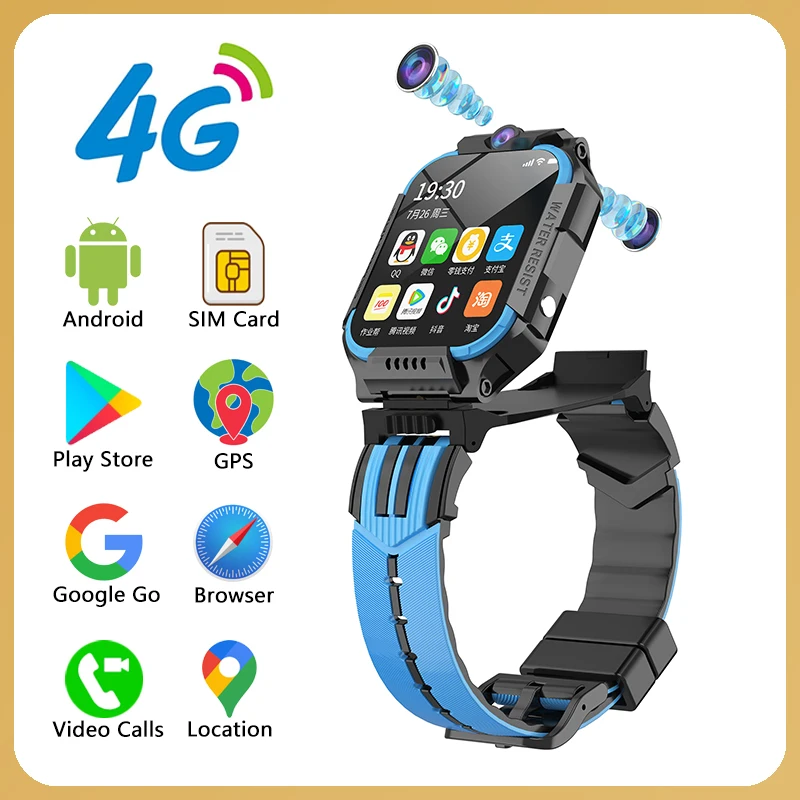 4G Children's Smart Watch SIM Card Video Call Camera GPS Android Bluetooth Child Kids Smartwatch Support Play Store Download APP