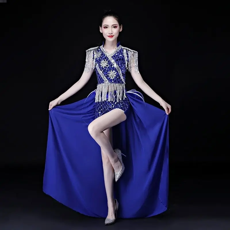 Nightclub Glitter Costume Dance Dovetail Costume Tight Fringe Jazz Dance Modern Dress Female Adult Costume