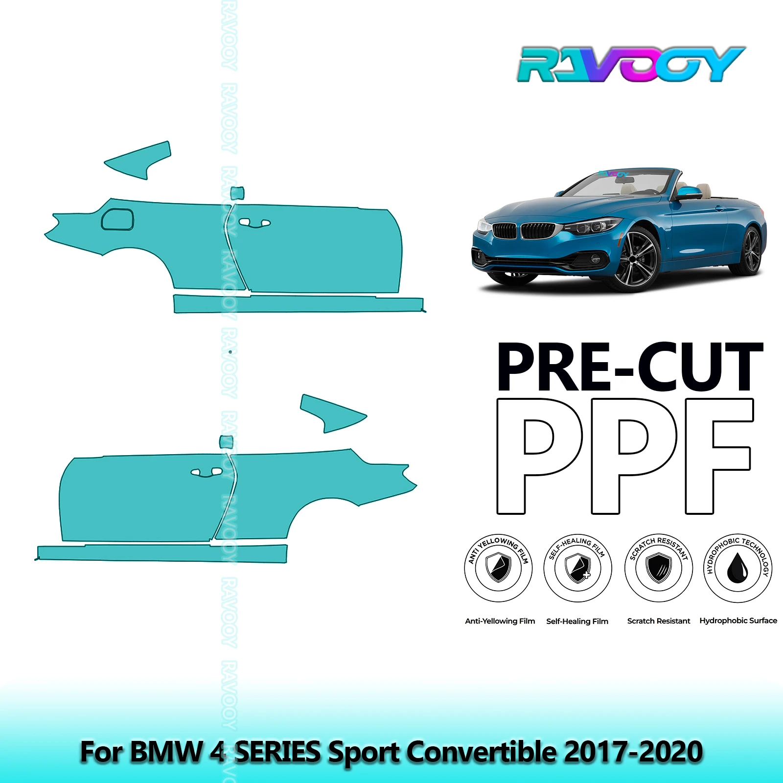 

For BMW 4 SERIES Sport Convertible 2017-2020 8.5mil Clear Matte Pre-Cut PPF Door & A/B Pillar Kit TPU Paint Protection Film Set