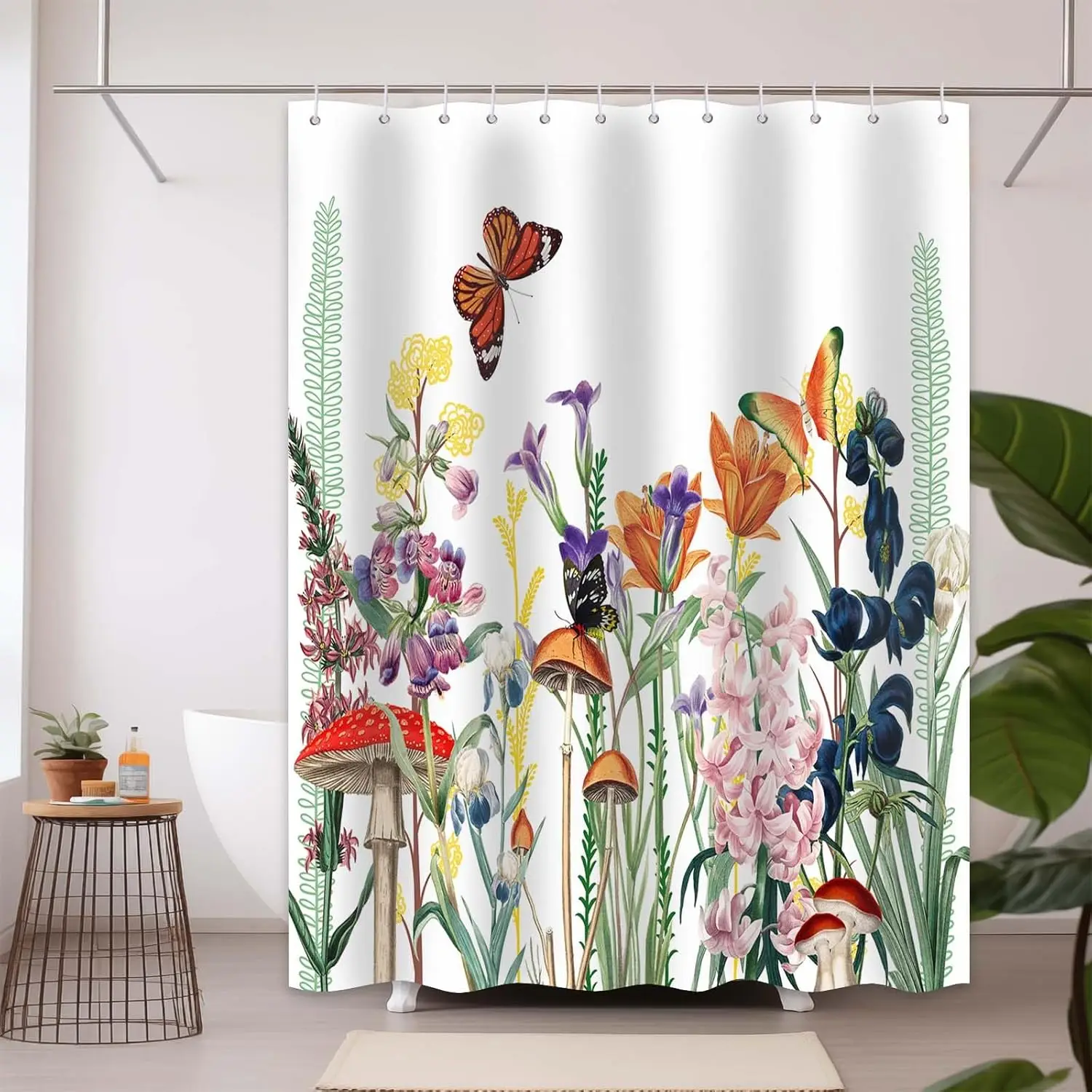 

Wildflower Shower Curtain Vintage Floral Botanical Wild Flower Spring Bathroom Decor, Waterproof Cloth Fabric with Hooks, 72" W