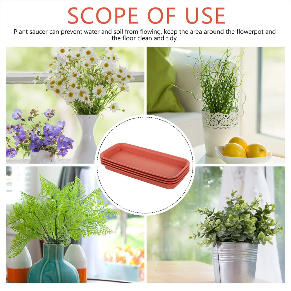 

4 Pcs Water Tray Planter Saucer Plastic Saucers Indoor Rectangle Drip for Plants Flower Pot Garden Pots