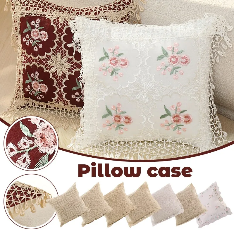 

Элегантная наволочка в винтажном стиле с кружевной вышивкой, чехол для подушки, наволочка для дивана, офисной подушки, кружевная наволочка для подушки-спинки