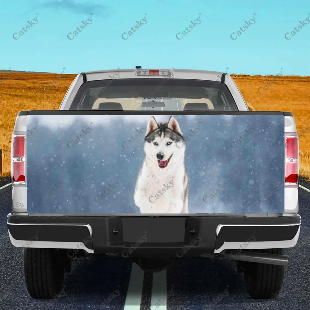 Siberian Husky Dog Car Accessories Tail Trunk Protect Vinly Wrap Sticker Decal Hood Engine Cover for SUV Pickup Truck Decoration