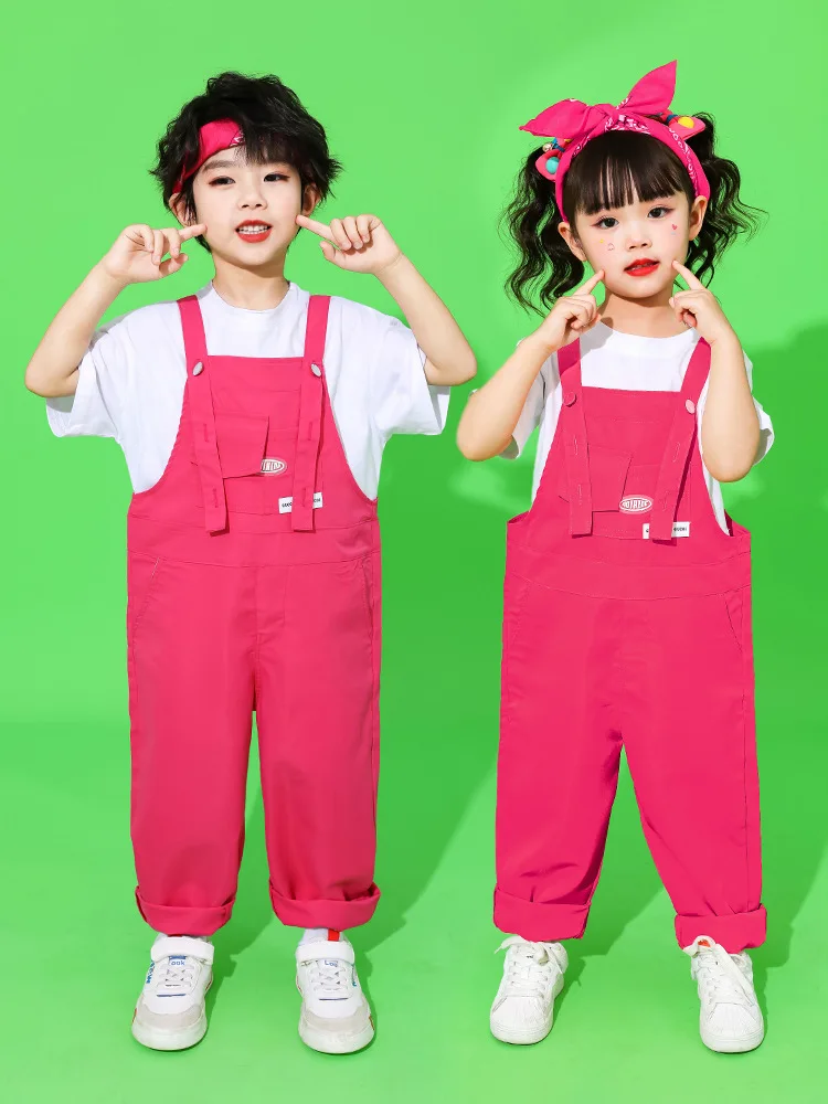 Kinder Hip-Hop-Latzhose, bunte Patchwork-Latzhose, Candy-Farben-Overall für Jungen und Mädchen, Street-Dance-Strampler, Kinder-Streetwear – Detail 4