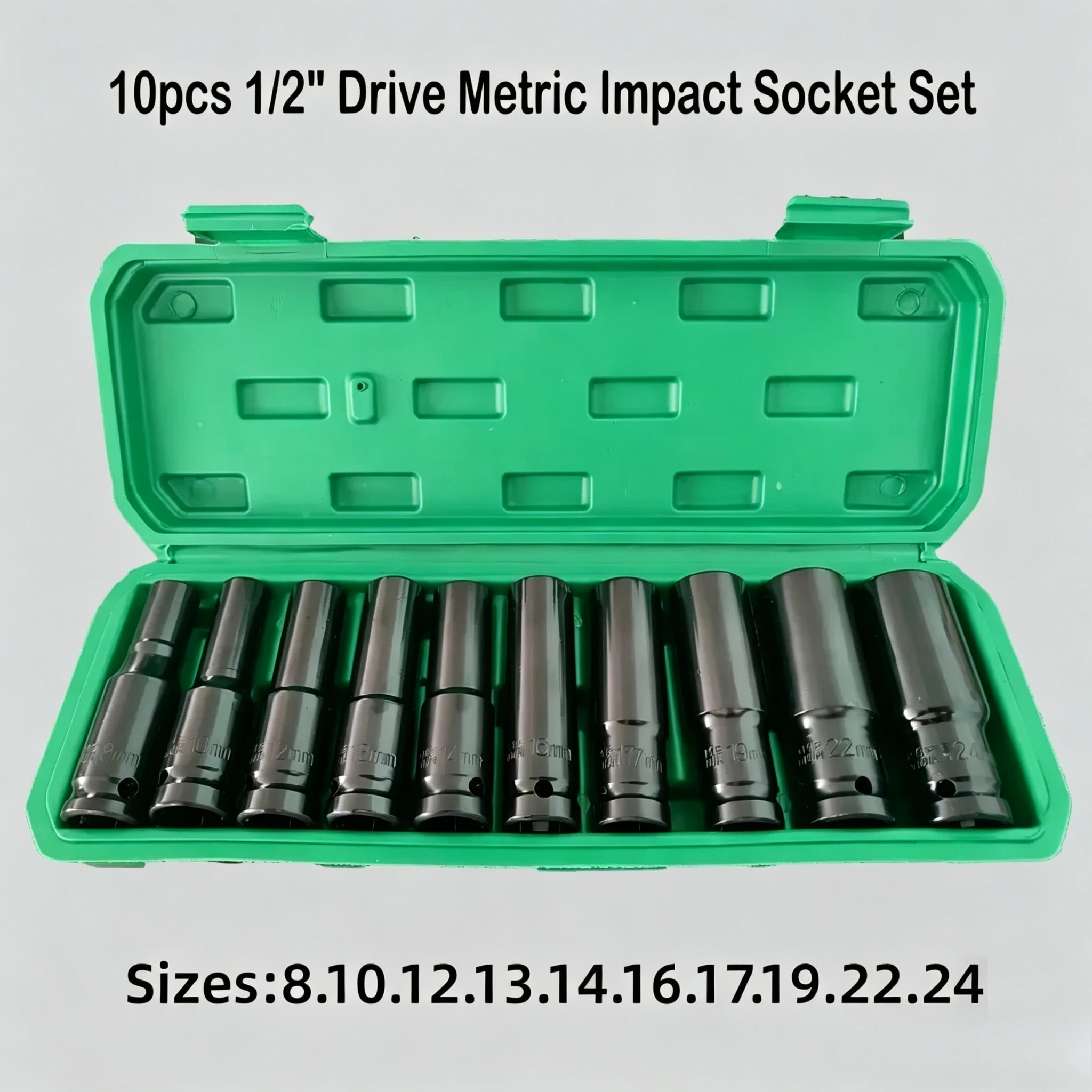 

10Pcs 1/2" Drive Metric Impact Socket Set Universal Pneumatic Wrench Socket Professional Automotive Repair Tool Kit