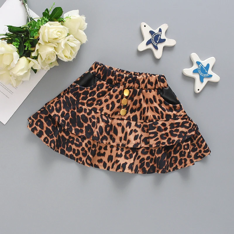 Baby Girl Half Skirt Autumn Winter Plaid Woolen Girl Pleated Skirt Cute Leopard Print Suede Short Skirt