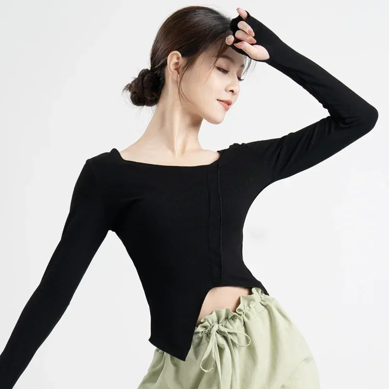 Modern dance tops, professional dance practice clothes, autumn set of fingers, long sleeves, tight body, art test body clothes,