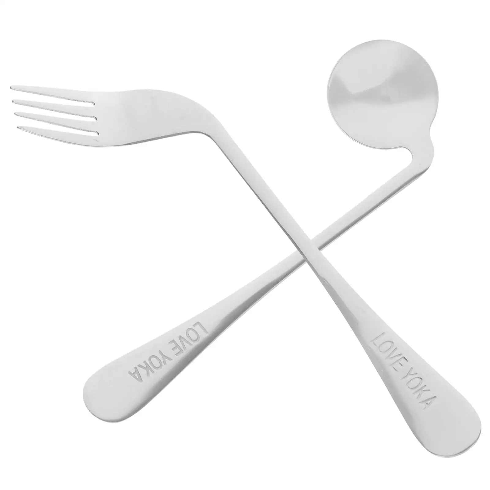 

2pcs Feeding Auxiliary Tableware Stainless Steel Curved Fork Spoon Elder Baby Grip Ergonomic Hand Angled Solid Food Health Care