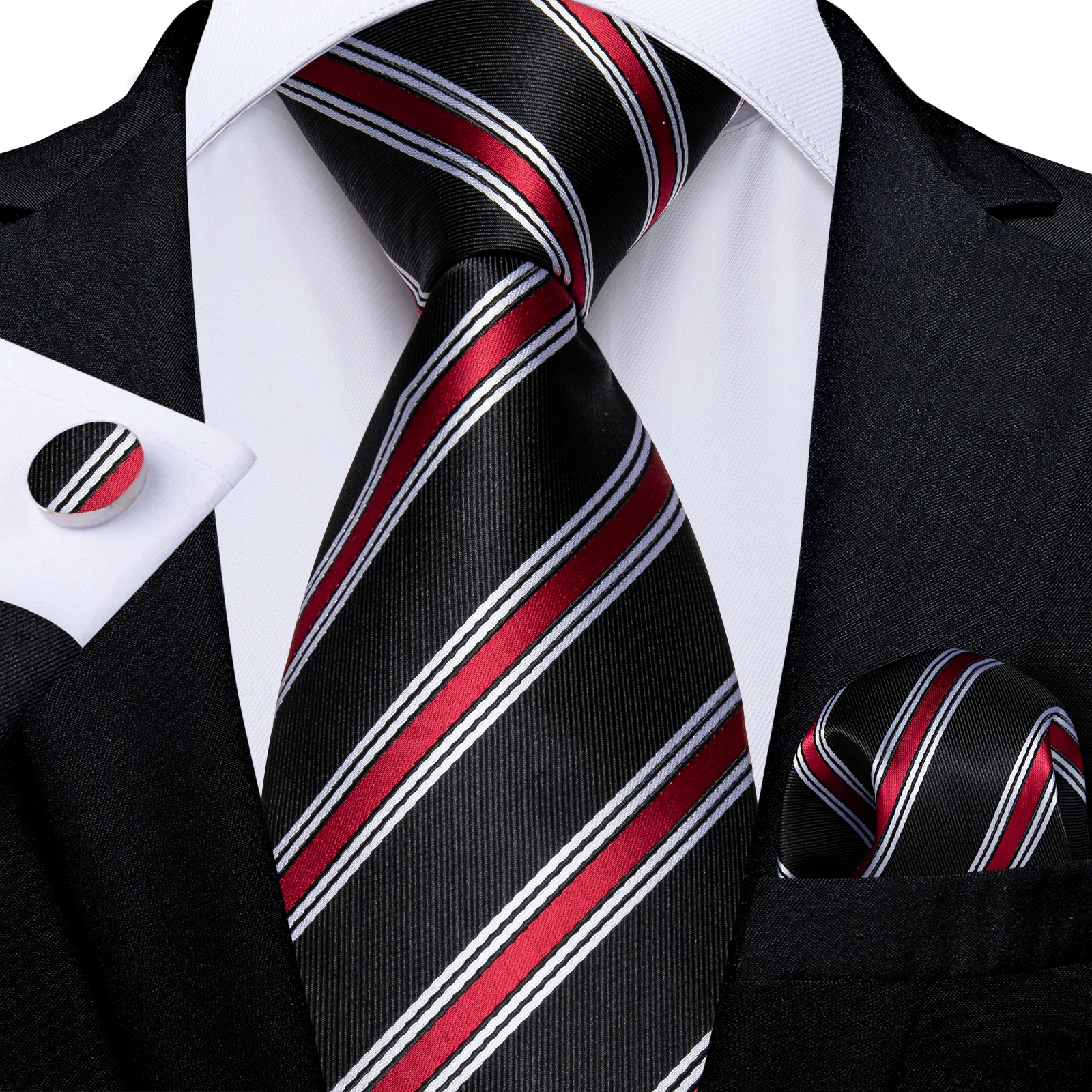 Classic Mens Tie Set 3 Piece, Striped Paisley Solid Necktie Cufflinks Pocket Square For Party Events