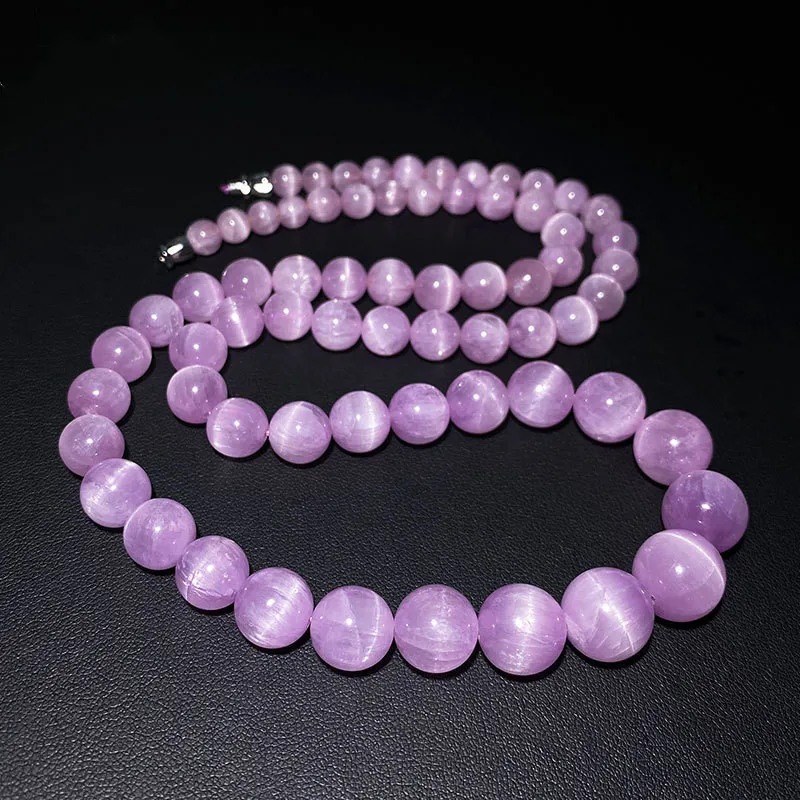 Natural Purple Kunzite Cat Eye Beads Necklace 6-13mm Purple Kunzite Bracelet Fashion Rare Beads Women Men Chain AAAAA