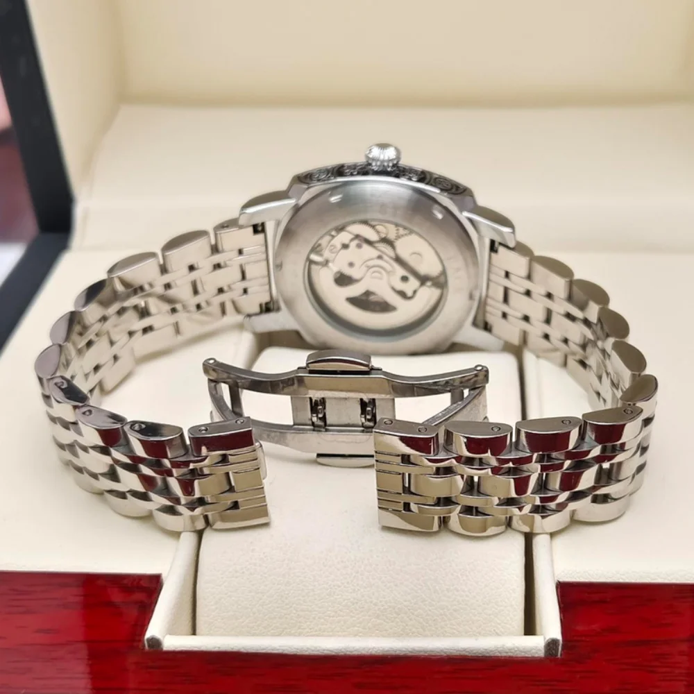 High-End Luxury Women's Mechanical Watch, National Trend Engraved Women's Watch, Skeleton Automatic Mechanical Watch for Women, Luminous Waterproof High-End Elegant Women's Watch, Stylish and Beautiful for Students, Ins-Style Niche Fashion, Business and Simple Design, the Best Gift for Her
