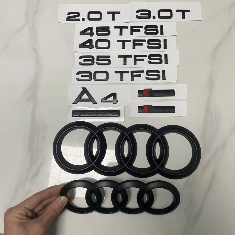AUDI A4 2007-2024 4 Ring Logo ABS Matt Black Directly Covered Emblem Car Hood Front Grill Rear Trunk Emblem Badge A4 Refit