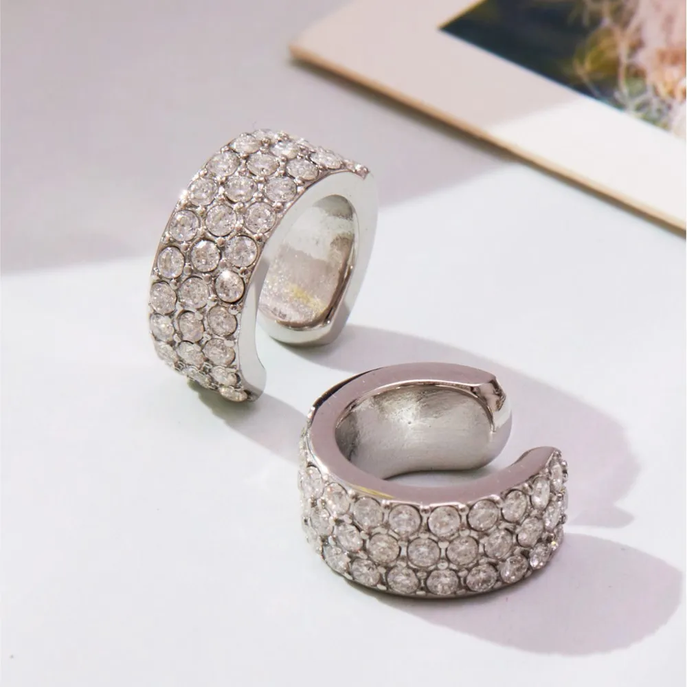 الفولاذ المقاوم للصدأ C على شكل الأذن كليب للنساء 18 كيلو أقراط مطلية بالذهب لامعة 5A زركونيا كليب على القرط لذيذ مجوهرات هدية #2