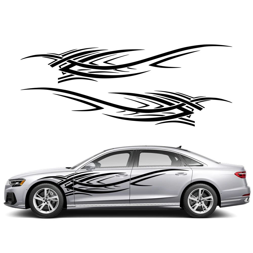 

2PCS Flame Graphic Car Body Side Stickers Flame Racing Sports Stripes Decals Automotive Universal Vinyl Decorative Accessories