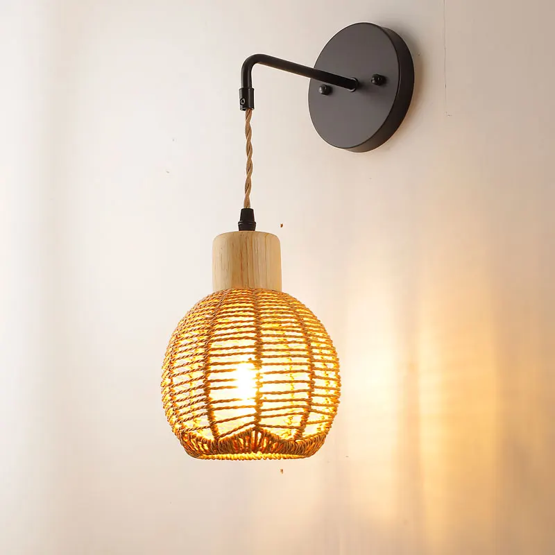 

Creative Vintage Handmade rattan woven Wall Lamp E27 Wall Sconce Aisle Corridor Hotel Ktichen Dinging Room Restaurant Cafe Light