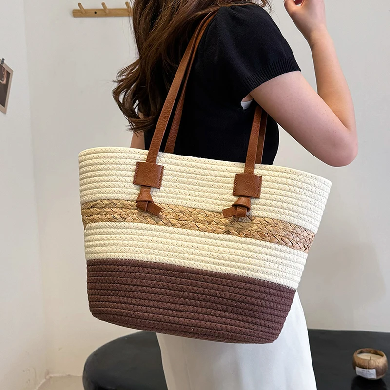 

Large Capacity Summer Holiday Women Tote Bag Beach Straw Handbag Ladies Girls Travel Shopping Bag Causal Female Shoulder Bag