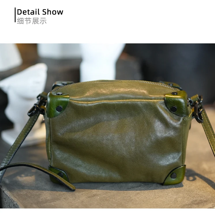 PNDME einfache Vintage-Umhängetasche aus hochwertigem Echtleder für Damen, luxuriöse handgefertigte Rindsleder-Schultertasche für Outdoor-Reisen. – Detail 8