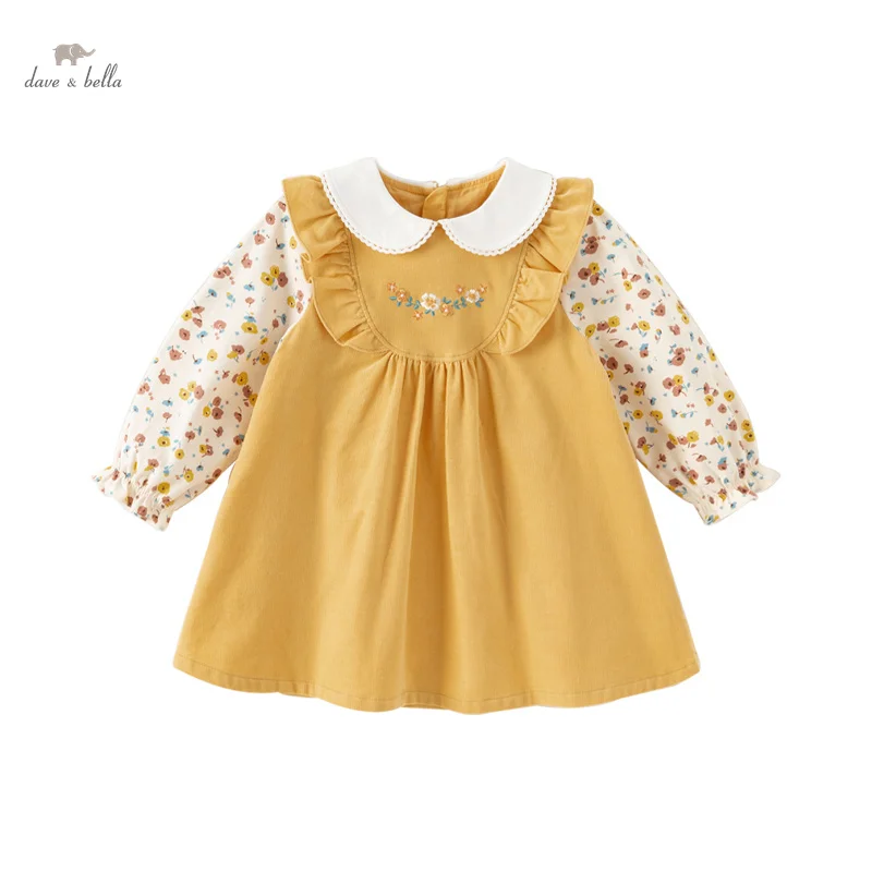 Dave Bella Princess Dress for Girls Baby Children 2024 New Autumn Corduroy Sweet Gentle Fashion Noble Party Outdoor DB3241837