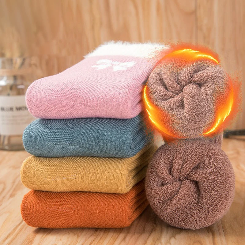 5 أزواج من جوارب الأطفال، جوارب سميكة ومخملية دافئة للأولاد والبنات، جوارب متوسطة الطول في الخريف والشتاء، جوارب صوفية دائرية #3