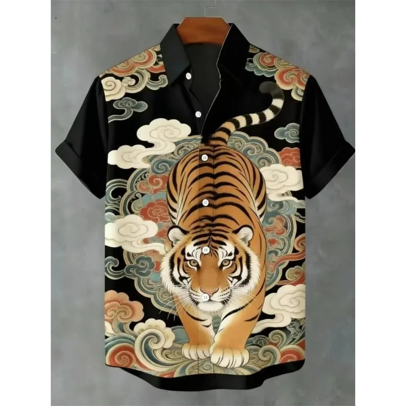 

Men's Short Sleeved Casual Shirt Tiger Pattern, Digital Printing, Fashion Trend, Street Outdoor, High-quality and Comfortable