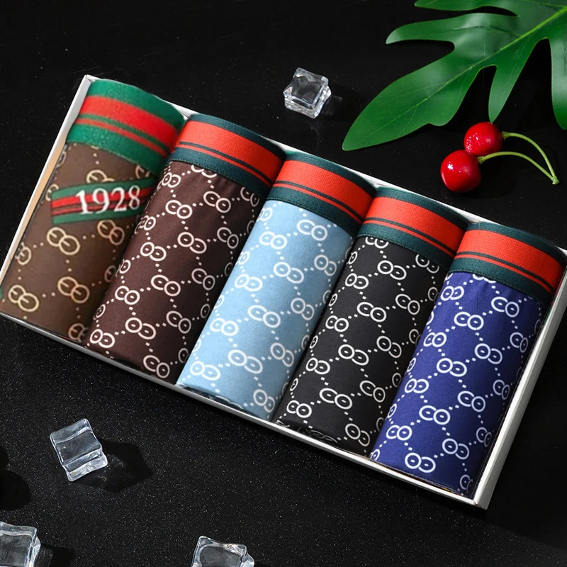 5Pcs/Lot Printed Men Boxer Underwear Shorts Comfortable Men's Panties Male Breathable Briefs U Convex Underpants Plus Size image 2