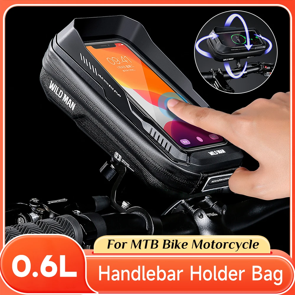 

WILD MAN Mountain Bike Hard Shell Handlebar Bag Touch Screen Bike Bag Phone Case Waterproof Quick Release Cycling Accessories