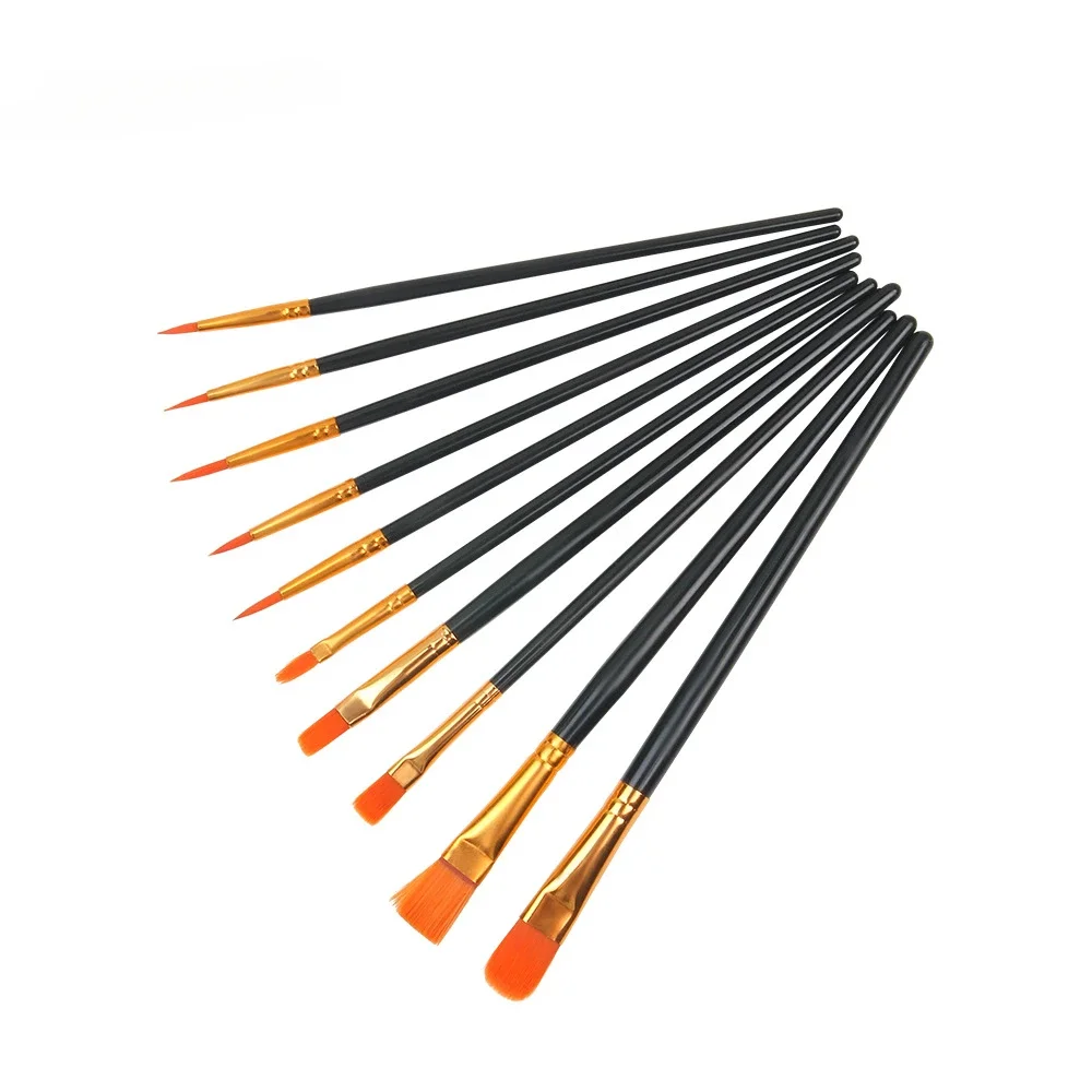 10pc Paint Brushe Set Nylon Painting Brush Short Rod Oil Acrylic Brush Watercolor Pen High Quality Professional Art Supplies